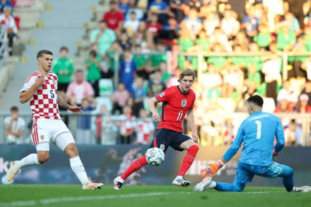 Anthony Gordon of England shoots at goal but fails to score Croatia v England, UEFA Nations League, Football, Stadion HNK Rijeka, Rijeka, Croatia - 03 Oct 2026Rijeka Stadion HNK Rijeka Croatia  Copyright: xRaddadxJebarah Shutterstockx 17183865bl