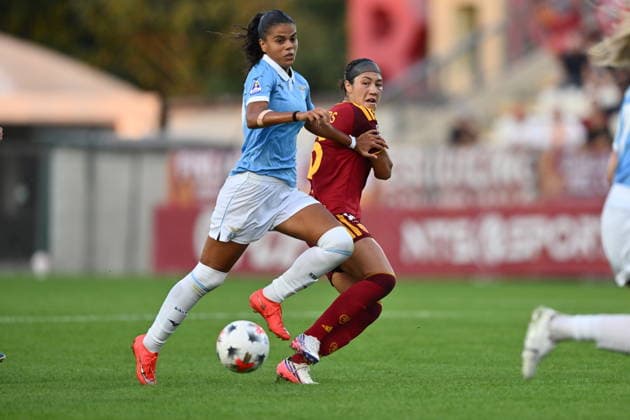 IPA89264633 - Eleonora Goldoni of S.S. Lazio and Maya Doms of A.S. Roma during the Serie A Women s League match between Roma and Lazio, an Italian Serie A Women s soccer match in Rome, Italy, on October 3, 2026  Copyright: xClaudioxEnea IPAxSportx xx IPA89264633