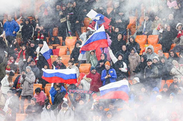 RUSSIA, YEKATERINBURG - OCTOBER 3, 2026: People attend a friendly football match between Russia and Namibia at Yekaterinburg Arena. Mikhail Sinitsyn TASS  98730456