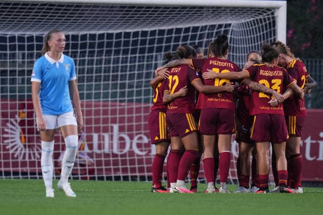 Roma™s Maya Doms celebrates after scoring during the Serie A Women soccer match between Roma and Lazio at the Rome s Tre Fontane stadium, Italy - Saturday October 3, 2026 - Soccer ( Photo by Alfredo Falcone LaPresse ) Copyright: xAlfredoxFalcone LaPressex