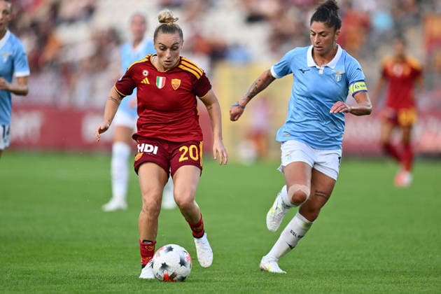 IPA89264951 - Giada Greggi of A.S. Roma Femminile and Antonietta Castiello of S.S. Lazio Women are in action during the Serie A Women Athora, Match Day 2, between A.S. Roma Women and S.S. Lazio Women, at the Tre Fontane Stadium on October 3, 2026, in Rome, Italy.  Copyright: xDomenicoxCippitelli IPAxSportx xx IPA89264951