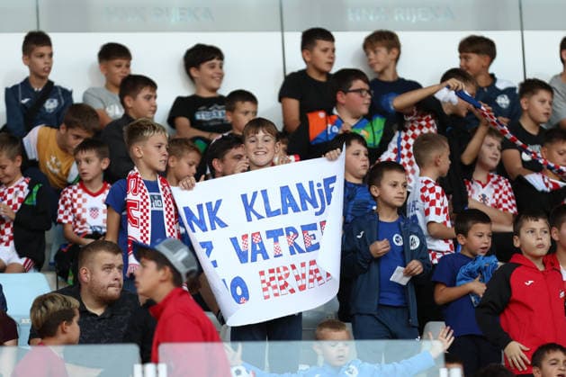 Rijeka, Croatia, 3rd October 2026. UEFA Nations League. Matchday 3, Group A3. Croatia v England at Rujevica, Rijeka. Croatian young supporters on stand. Croatia v England, UEFA Nations League. 