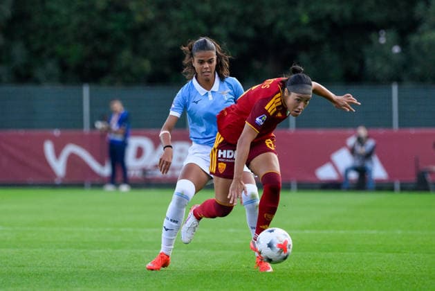 SOCCER - Women s Serie A - AS Roma vs. SS Lazio Women Photo by IPA ABACAPRESS.COM89264637 - AS Roma s Maya Loren Domes battles for the ball with Lazio Women s Carola Zannini during the Italian Women s Serie A Athora 2026 2027 match between AS Roma Women and SS Lazio Women at the Tre Fontane Stadium on October 3, 2026. Rome Italy Copyright: xIPAxSport ABACAx