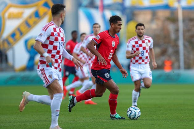 Rijeka, Croatia, 3rd October 2026. UEFA Nations League. Matchday 3, Group A3. Croatia v England at Rujevica, Rijeka. Jude BELLINGHAM (10) with the ball. Croatia v England, UEFA Nations League. 