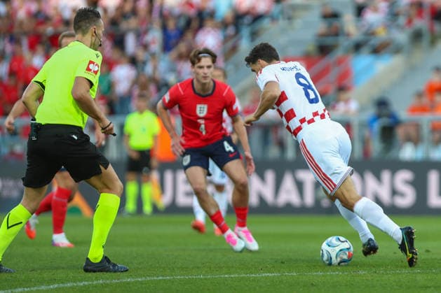 Rijeka, Croatia, 3rd October 2026. UEFA Nations League. Matchday 3, Group A3. Croatia v England at Rujevica, Rijeka. Mateo KOVACIC (8) with the ball. Croatia v England, UEFA Nations League. 