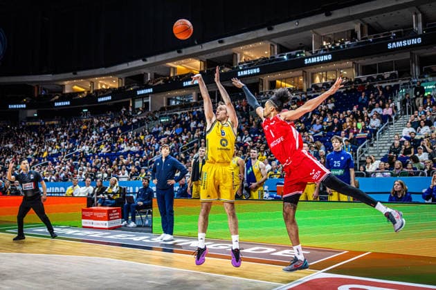 Basketball Berlin, October 3, 2026; 2026–2027 Season; EasyCredit BBL 1 Bundesliga Men s Division; Alba Berlin, BMA365; Bamberg Baskets; Malte Delow; Alba Berlin, No. 06; Jonathan Bähre; Bamberg, No. 01; Baehre; Bahre