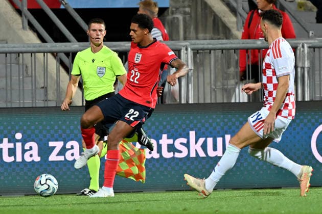 RIJEKA, CROATIA - OCTOBER 03: Jarell Quansah of England (L) in action against Ivan Perisic of Croatia (R) during the UEFA Nations League, League A Group A3, match between Croatia and England at Stadion Rujevica, Rijeka on October 03, 2026 in Rijeka, Croatia. (Photo by Igor Kupljenik Sports Press Photo). Copyright: xIgorxKupljenikx xSPPx Sportspressphoto_SPR244604