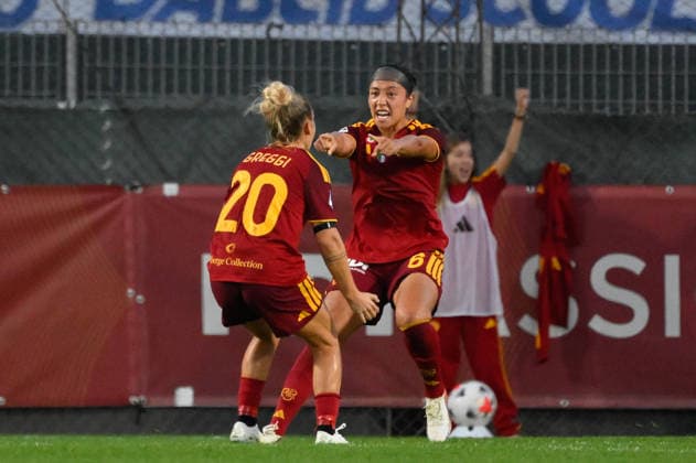 IPA89265745 - AS Roma s Maya Loren Domes celebrates after scoring the goal that made the score 1-0 during the 2026 2027 Serie A Women Athora Italian Football Championship League match between AS Roma Women and SS Lazio Women at the Tre Fontane Stadium on October 3, 2026. Copyright: xFabrizioxCorradetti IPAxSportx xx IPA89265745