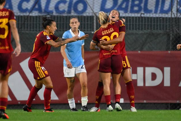 IPA89265761 - AS Roma s Maya Loren Domes celebrates after scoring the goal that made the score 1-0 during the Italian Serie A Women s Athora 2026 2027 match between AS Roma Women and SS Lazio Women at the Tre Fontane Stadium on October 3, 2026. Copyright: xFabrizioxCorradetti IPAxSportx xx IPA89265761