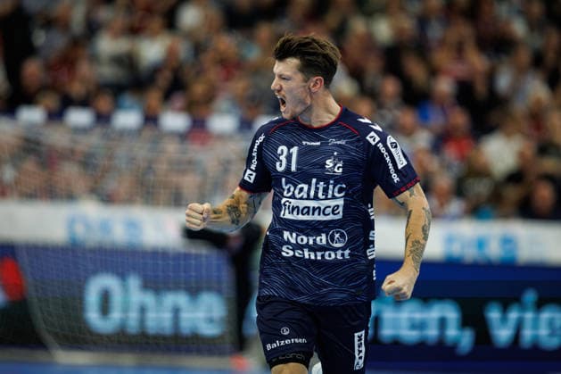 Opel HBL SG Flensburg Handewitt vs. FRISCH AUF Göppingen, October 3, 2026—Emil Jakobsen (No. 31) celebrates a goal, SG Flensburg Handewitt Opel HBL SG Flensburg Handewitt vs. FRISCH AUF Göppingen, GGW Arena on October 3, 2026 Copyright: xBEAUTIFULxSPORTS MarioxM.xKobergx