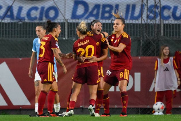 IPA89265774 - AS Roma s Maya Loren Domes celebrates after scoring the goal that put her team up 1-0 during the 2026 2027 Serie A Women s Athora Italian Football Championship League match between AS Roma Women and SS Lazio Women at the Tre Fontane Stadium on October 3, 2026. Copyright: xFabrizioxCorradetti IPAxSportx xx IPA89265774
