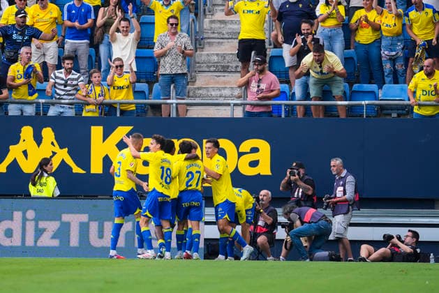 October 3, 2026, Cadiz, Cadiz, Spain: Antonito Cordero of Cadiz CF celebrates after scoring his team s first goal with teammates during the Spanish league, LaLiga Hypermotion, football match played between Cadiz CF and CD Leganes at JP Financial stadium on October 3, 2026, in Cadiz, Spain. Cadiz Spain - ZUMAa181 20261003_zaa_a181_026 Copyright: xJoaquinxCorcherox