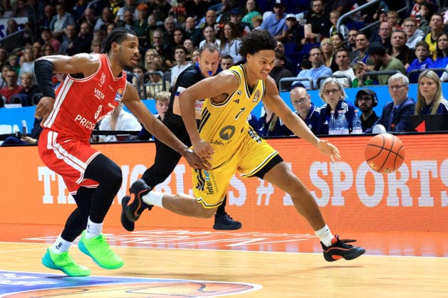 October 3, 2026, Germany, GER, DEU, Basketball, 1st Bundesliga, Day 1, 2026–2027 Season, Berlin, ALBA Berlin vs. Bamberg; Jack Kayil (ALBA Berlin) 7, Jordan Wright (Bamberg) 3; nordphoto GmbH, Engler Berlin, Uber Arena, Berlin, Germany Copyright: xNordphotox xEnglerx