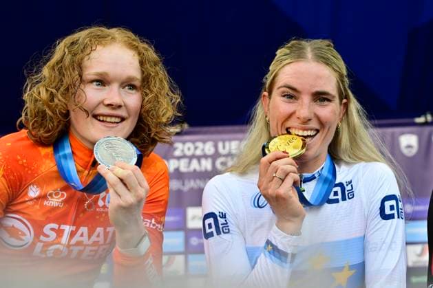 UEC 2026 Road European Championships Ljubljana 03 10 2026 LJUBLJANA, SLOVENIA - OCTOBER 03 : Pieterse Puck (NED) of Fenix-Premier Tech, Vollering Demi (NED) of FDJ United - SUEZ and Reusser Marlen (SUI) of Movistar Team during the podium ceremony after the Women Elite cycling road race of the 2026 UEC Road European Championships Ljubljana. An UCI Continental Championships cycling race of 130 km with start in Ljubljana and finish in Sencur on October 3, 2026 in Ljubljana, Slovenia, 03 10 2026 Ljubljana Slovenia  Copyright: xJanxDexMeuleneirx