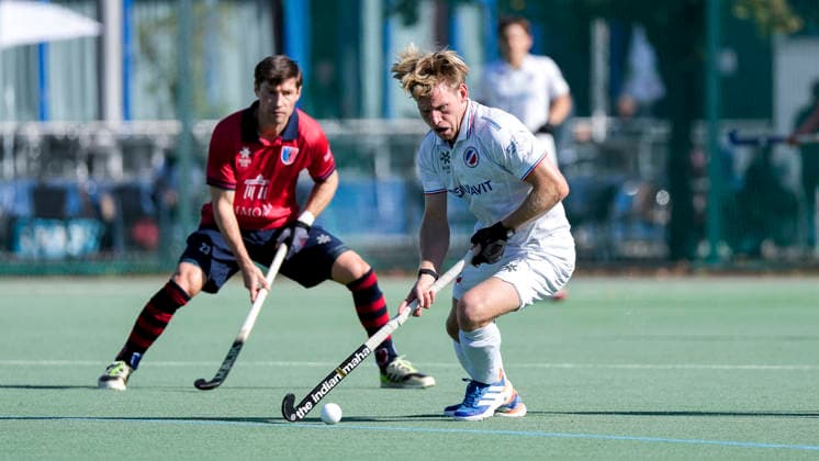 Linus Müller (MHC), 5, captain, on the ball, action, game play, October 3, 2026, Mannheim, Germany, hockey, 1st Bundesliga, men s, Mannheimer HC vs. Berliner HC xozx