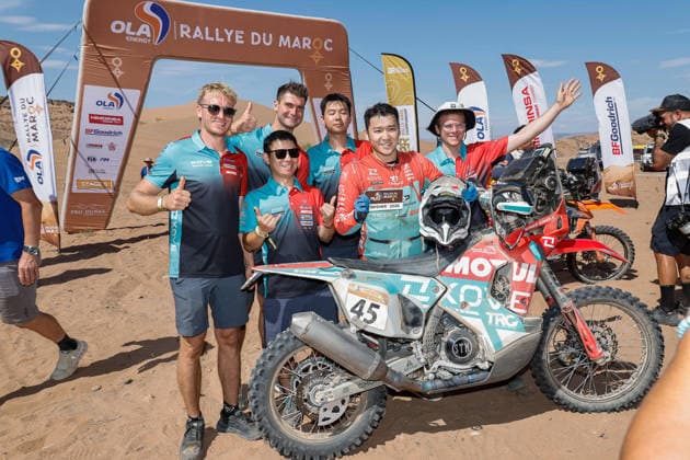W2RC - RALLYE DU MAROC 2026 45 SUNIER Sunier (chn), Kove Factory Racing, Kove 450 Rally, FIM W2RC, Rally 2, action Finisher podium, portrait during the Stage 5 of the Rallye du Maroc 2026, 4th round of the 2026 WR2C Championship from October 3, 2026 around Zagora, Morocco - AgadirMorocco  Copyright: xPauloxMariax