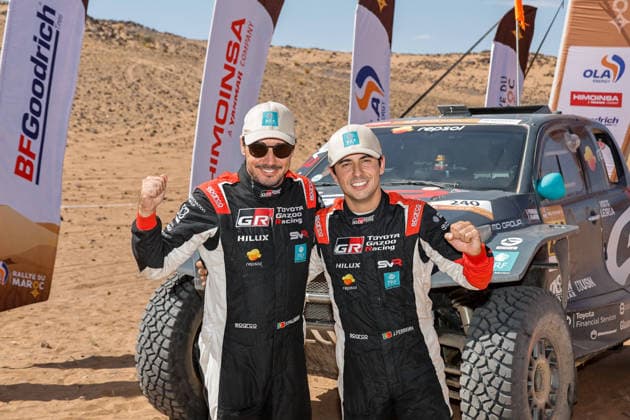 W2RC - RALLYE DU MAROC 2026 240 FERREIRA Joao (por), PALMEIRO Filipe (por), Toyota Hilux IMT Evo, Toyota Gazoo Racing SA, FIA W2RC, ULT T1+, action Finisher podium, portrait during the Stage 5 of the Rallye du Maroc 2026, 4th round of the 2026 WR2C Championship from October 3, 2026 around Zagora, Morocco - AgadirMorocco  Copyright: xPauloxMariax