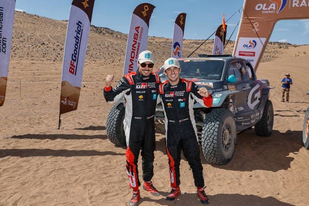 W2RC - RALLYE DU MAROC 2026 240 FERREIRA Joao (por), PALMEIRO Filipe (por), Toyota Hilux IMT Evo, Toyota Gazoo Racing SA, FIA W2RC, ULT T1+, action Finisher podium, portrait during the Stage 5 of the Rallye du Maroc 2026, 4th round of the 2026 WR2C Championship from October 3, 2026 around Zagora, Morocco - AgadirMorocco  Copyright: xPauloxMariax