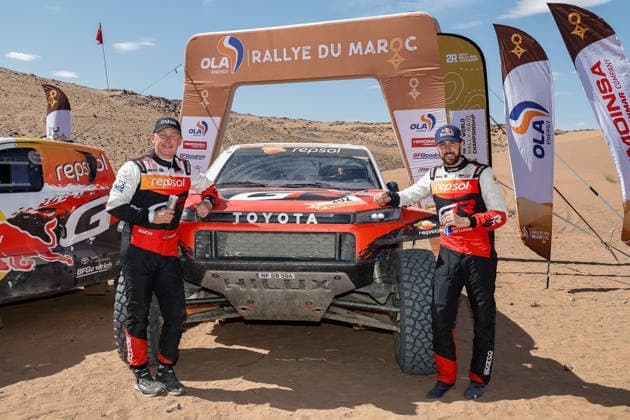 W2RC - RALLYE DU MAROC 2026 202 LATEGAN Henk (rsa), CUMMINGS Brett (rsa), Toyota Hilux GR, Toyota Gazoo Racing W2RC, FIA W2RC,ULT T1+, action Finisher podium, portrait during the Stage 5 of the Rallye du Maroc 2026, 4th round of the 2026 WR2C Championship from October 3, 2026 around Zagora, Morocco - AgadirMorocco  Copyright: xPauloxMariax