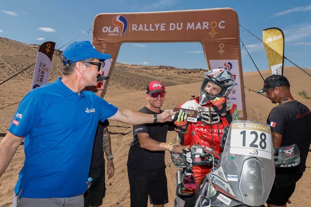 W2RC - RALLYE DU MAROC 2026 128 TENDRON Mickael (fra), Challenger Racing Team, Husqvarna 450 Rally Factory Replica, FIM W2RC, Rally 2, action Finisher podium, portrait during the Stage 5 of the Rallye du Maroc 2026, 4th round of the 2026 WR2C Championship from October 3, 2026 around Zagora, Morocco - AgadirMorocco  Copyright: xPauloxMariax