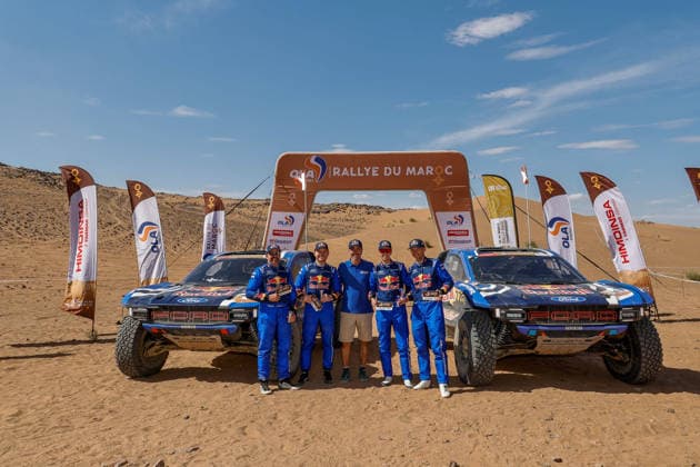 W2RC - RALLYE DU MAROC 2026 228 GUTHRIE Mitch (usa), WALCH Kellon (usa), Ford Raptor, Ford Racing, FIA W2RC, ULT T1+, action, 226 EKSTRÖM Mattias (swe), BERGKVIST Emil (swe), Ford Raptor, Ford Racing, FIA W2RC, ULT T1+, action Finisher podium, portrait during the Stage 5 of the Rallye du Maroc 2026, 4th round of the 2026 WR2C Championship from October 3, 2026 around Zagora, Morocco - AgadirMorocco  Copyright: xPauloxMariax