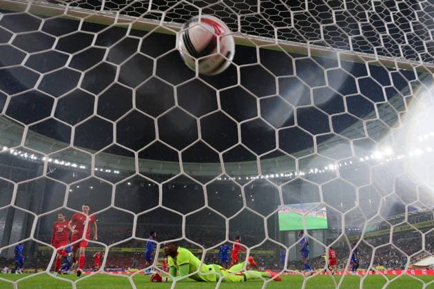 Russia Soccer Friendly Russia - Namibia 9256972 03.10.2026 Namibia s goalkeeper Kamaijanda Ndisiro concedes a goal during the friendly soccer match between Russia and Namibia at Yekaterinburg Arena in Yekaterinburg, Russia. Alexei Kolchin Sputnik Yekaterinburg Sverdlovsk Oblast Region Russia Copyright: xAlexeixKolchinx