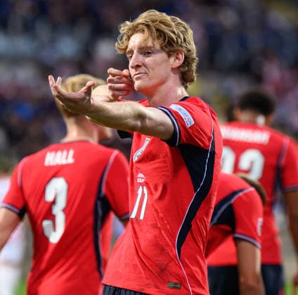 03 October 2026 - Croatia v England - UEFA Nations League - Stadion HNK - Rijeka - Croatia. Croatia v England - UEFA Nations League - Stadion HNK - Rijeka - Croatia. England s Anthony Gordon celebrates his goal. Picture : Mark Pain RIJEKA CROATIA Copyright: xMarkxPainx