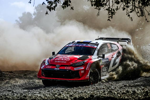 IPA89266985 - Driver Oliver Solber and co-driver Elliott Edmondson of Team Toyota Gazoo Racing WRT are driving the Toyota GR Yaris Rally1. They are in second place on the second day of the race during the 2026 FIA World Rally Championship WRC, Motorsport Rallye, WM Rally Italia Sardegna on October 3 in Alghero, Sardinia, Italy.  Copyright: xLucaxBarsali IPAxSportx xx IPA89266985