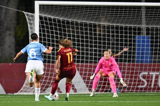 IPA89267266 - Alayah Pilgrim of A.S. Roma Women scores the goal to make it 3-0 during the Serie A Women Athora match on Matchday 2 between A.S. Roma and S.S. Lazio Women at Tre Fontane Stadium on October 3, 2026, in Rome, Italy.  Copyright: xDomenicoxCippitelli IPAxSportx xx IPA89267266