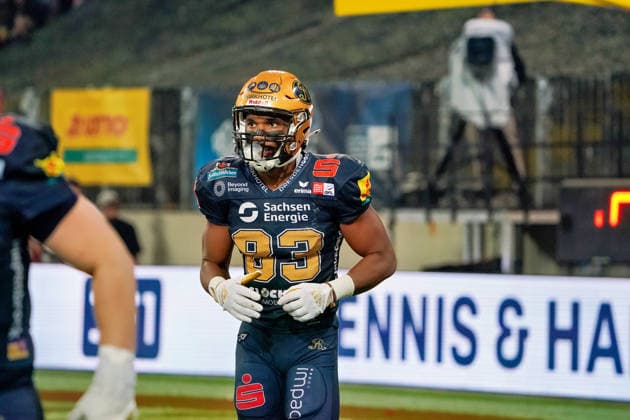 Wide Receiver Tyler Hudson, Dresden Monarchs, 83 Dresden Monarchs vs. Potsdam Royals, American Football, German Football League, GFL Bowl, 2026 Season, October 3, 2026, Dresden Monarchs vs. Potsdam Royals, American Football, German Football League, GFL Bowl, 2026 Season, October 3, 2026, Dresden Copyright: xEibner-Pressefoto PiaxSchindlerx EP_PSR