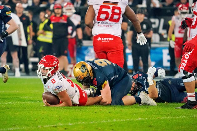 Hugh Harvey, Potsdam Royals, 08 is stopped; Dresden Monarchs vs. Potsdam Royals, American Football, German Football League, GFL Bowl, 2026 Season, October 3, 2026 Dresden Monarchs vs. Potsdam Royals, American Football, German Football League, GFL Bowl, 2026 Season, October 3, 2026 Dresden Copyright: xEibner-Pressefoto PiaxSchindlerx EP_PSR