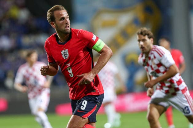 Rijeka, Croatia, 3rd October 2026. UEFA Nations League. Matchday 3, Group A3. Croatia v England at Rujevica, Rijeka. Harry KANE (9). Croatia v England, UEFA Nations League.