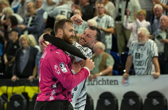 Photo: THW players celebrating after the final whistle; here, the men s handball team (1st Bundesliga) is celebrating on Saturday, October 3, 2026: THW Kiel vs. VfL Gummersbach