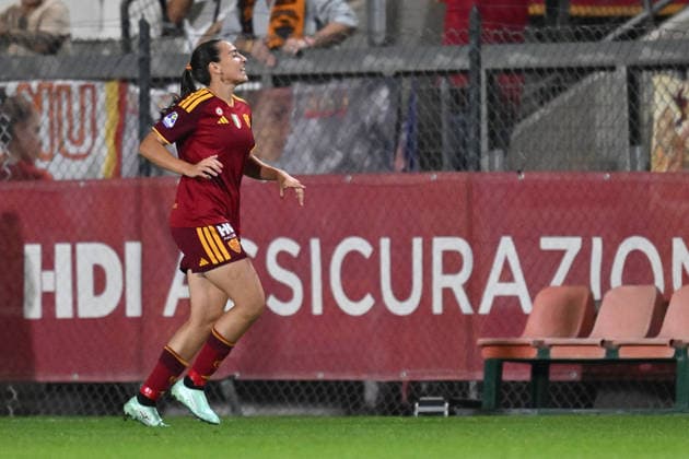 SOCCER - Women s Serie A - AS Roma vs. SS Lazio Women Photo by IPA ABACAPRESS.COM89266841 - Alice Corelli of A.S. Roma Femminile celebrates after scoring the goal that made the score 2-0 during the Serie A Women Athora match on Matchday 2 between A.S. Roma and S.S. Lazio Women at Tre Fontane Stadium on October 3, 2026, in Rome, Italy. Rome Italy Copyright: xIPAxSport ABACAx