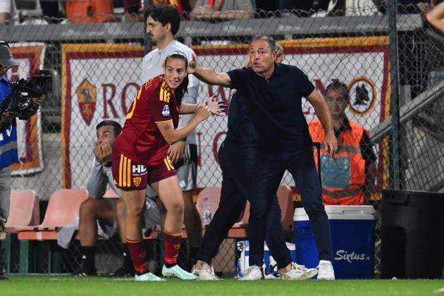 SOCCER - Women s Serie A - AS Roma vs. SS Lazio Women Photo by IPA ABACAPRESS.COM89266840 - Alice Corelli of A.S. Roma Women celebrates after scoring the goal that made the score 2-0 during the Serie A Women Athora match on Matchday 2 between A.S. Roma Women and S.S. Lazio Women at Tre Fontane Stadium on October 3, 2026, in Rome, Italy. Rome Italy Copyright: xIPAxSport ABACAx