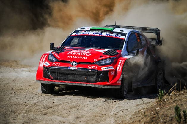 MOTORSPORTS - Rally - WRC, Motorsport Rallye, WM Rally Italia Sardegna Photo by IPA ABACAPRESS.COM89266996 - Driver Elfyn Evans and co-driver Scott Martin of the Toyota Gazoo Racing WRT team, driving a Toyota GR Yaris Rally1, are in third place on the third day of the race during the 2026 FIA World Rally Championship (WRC) Rally Italia Sardegna on October 3 in Alghero, Sardinia, Italy. Italia Italy  Copyright: xIPAxSport ABACAx