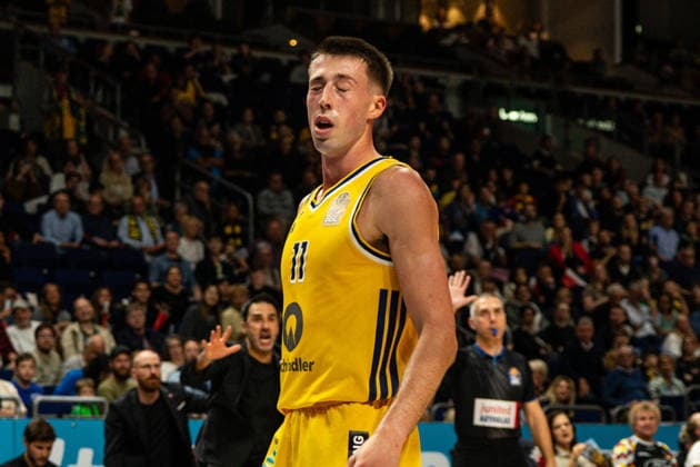 Joe Wieskamp, October 3, 2026, Alba Berlin vs. Bamberg Baskets, Basketball, BBL, Uber Arena, Berlin. DFL regulations prohibit any use of photographs as image sequences and or quasi-video. Copyright: HMBxMedia xFinnxWeidmann