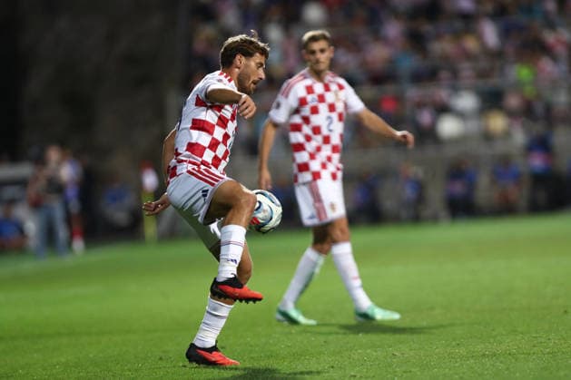 Rijeka, Croatia, 3rd October 2026. UEFA Nations League. Matchday 3, Group A3. Croatia v England at Rujevica, Rijeka. Nikola VLASIC (13) with the ball. Croatia v England, UEFA Nations League.