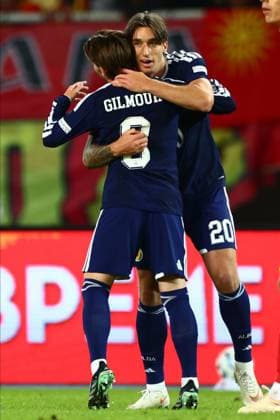 Kieron Bowie of Scotland celebrates scoring a goal to make the score 1-0. North Macedonia v Scotland, UEFA Nations League, Football, Nacionalna Arena Tose Proeski, Skopje, North Macedonia - 03 Oct 2026Skopje Nacionalna Arena Tose Proeski North Macedonia  Copyright: xNikolaxKrstic Shutterstockx 17184131bi