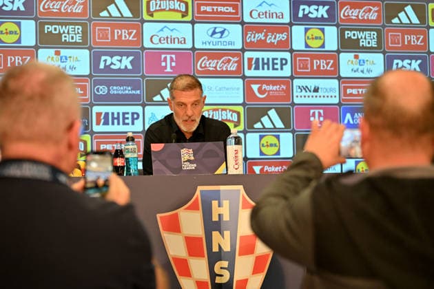 RIJEKA, CROATIA - OCTOBER 03: Slaven Bilic head coach of Croatia talking in press conference, PK, Pressekonferenz after the UEFA Nations League, League A Group A3, match between Croatia and England at Stadion Rujevica, Rijeka on October 03, 2026 in Rijeka, Croatia. (Photo by Igor Kupljenik Sports Press Photo). Copyright: xIgorxKupljenikx xSPPx Sportspressphoto_SPR244721