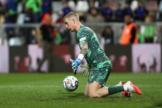 Rijeka, Croatia, 3rd October 2026. UEFA Nations League. Matchday 3, Group A3. Croatia v England at Rujevica, Rijeka. Jordan PICKFORD (1) catching the ball. Croatia v England, UEFA Nations League.