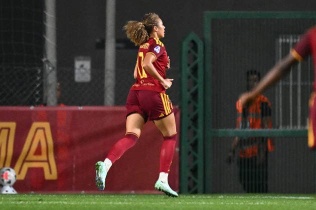 SOCCER - Women s Serie A - AS Roma vs. SS Lazio Women Photo by IPA ABACAPRESS.COM89267259 - Alayah Pilgrim of A.S. Roma Women celebrates after scoring the goal that made the score 3-0 during the Serie A Women Athora match on Matchday 2 between A.S. Roma Women and S.S. Lazio Women at Tre Fontane Stadium on October 3, 2026, in Rome, Italy. Rome Italy  Copyright: xIPAxSport ABACAx