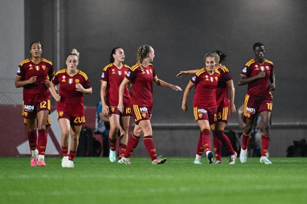 SOCCER - Women s Serie A - AS Roma vs. SS Lazio Women Photo by IPA ABACAPRESS.COM89267520 - Alayah Pilgrim of A.S. Roma Women celebrates after scoring the goal that made the score 3-0 during the Serie A Women Athora match on Matchday 2 between A.S. Roma Women and S.S. Lazio Women at Tre Fontane Stadium on October 3, 2026, in Rome, Italy. Rome Italy  Copyright: xIPAxSport ABACAx