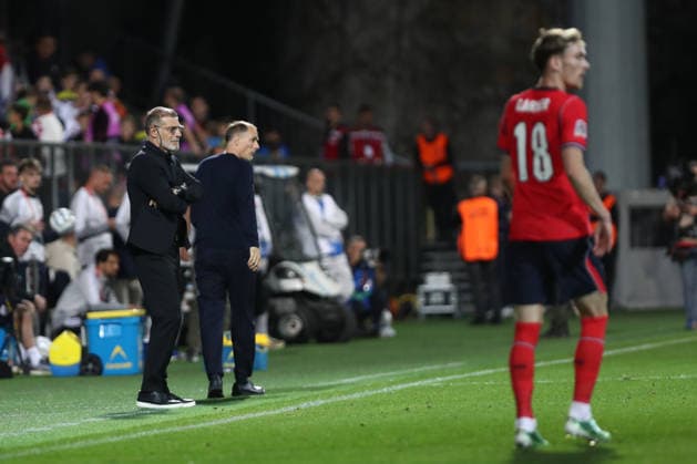 Rijeka, Croatia, 3rd October 2026. UEFA Nations League. Matchday 3, Group A3. Croatia v England at Rujevica, Rijeka. Coaches in their boxes. Croatia v England, UEFA Nations League.