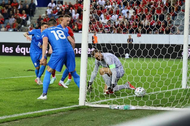 1 1 Own goal by Erik Janza (Slovenia), 13, Switzerland, UEFA, Nations League, Matchday 3, Switzerland vs. Slovenia, October 3, 2026, Swissporarena, Lucerne, Switzerland Copyright: xGrantxHubbsx