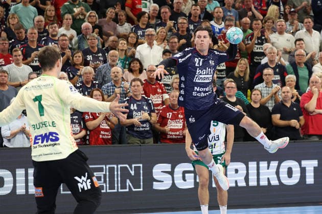 October 3, 2026, xBHAx, Handball, Opel HBL, 2026–2027 Season, 1 HBL, SG Flensburg Handewitt vs. FRISCH AUF Göppingen, GGW Arena, Ignacio Biosca, VfL Gummersbach, 1 goal by Aksel Horgen (SG Flensburg Handewitt), 27 in attack, Schleswig-Holstein, Deutschkand