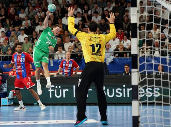 October 3, 2026, Germany, Bietigheim: SG BBM Bietigheim vs. Berliner Füchse, Tim Freihöfer, Berlin, on the ball