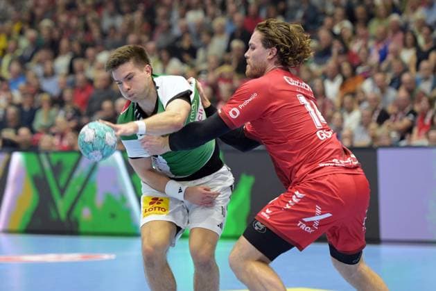 Renars Uscins, TSV Hannover Burgdorf 10 (on the ball), Johannes Golla, MT Melsungen 14 (R), GER, MT Melsungen vs. TSV Hannover Burgdorf, Handball, 1st Bundesliga, Matchday 7, 2026–2027 Season, October 3, 2026, GER, MT Melsungen vs. Hannover Burgdorf, Handball, 1st Bundesliga, Matchday 7, 2026–2027 season, October 3, 2026, Kassel Copyright: xEibner-Pressefotox xRolandxSippelx EP_RSL