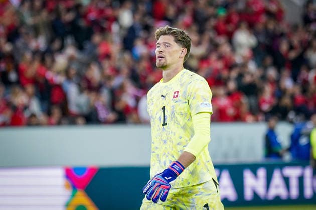 Soccer: UEFA Nations League 2026–2027, Matchday 3: Switzerland vs. Slovenia at Thermoplan Arena, Lucerne; Gregor Kobel (Switzerland), 1 facial expression, emotion Copyright: xJOERANxSTEINSIEKx