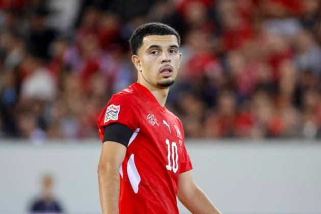 Zeki Amdouni Switzerland, 10 on the Ball, Switzerland, UEFA, Nations League, Matchday 3, Switzerland vs. Slovenia, October 3, 2026, Lucerne Swissporarena, Switzerland Copyright: xGrantxHubbsx